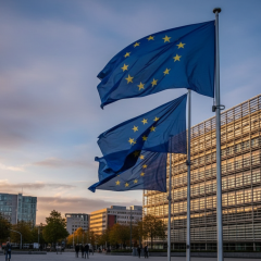 European Union diagram against Ukrainian flag