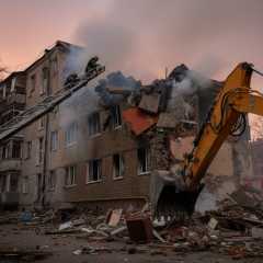 Russian rocket destroys building in Kharkiv