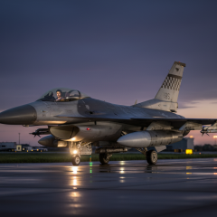 Самолеты F-16 и F-35 на заднем плане