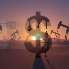 Hryvnia and oil on the picture