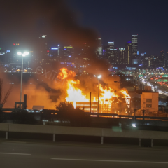 Пожар на нефтяной станции в России
