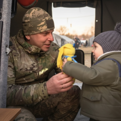 Children are evacuated from the front line