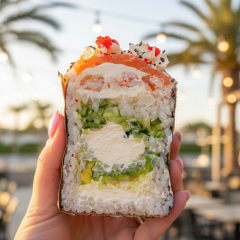 Sushi-paska with salmon and shrimp