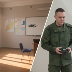 Russian military drone agitating students