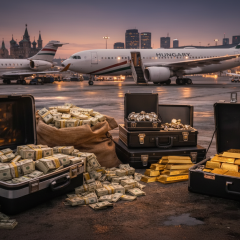 Journalist with cash at the airport