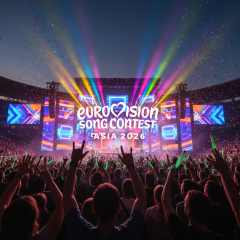 Eurovision poster against the backdrop of Bangkok