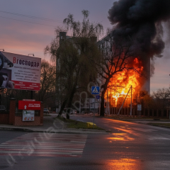 Drone attacking residential house in Obukhiv