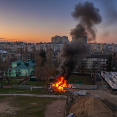 Зависокі дими над зруйнованими будівлями