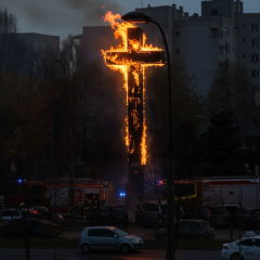 Пожежа 17-метрового хреста біля храму