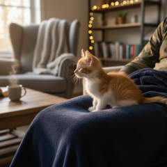 Kitten wakes up soldiers for cartoons