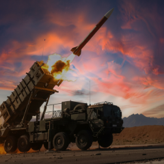 New Patriot missiles on Ukrainian background