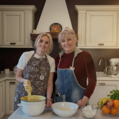 Iryna Fedishin and her mom baking Easter bread