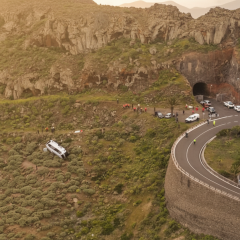 Tourist bus in a ravine on the Canary Islands