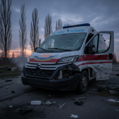 Medical vehicle damaged in the attack