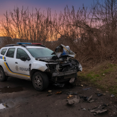 Drone attacks police car in Bilopillia