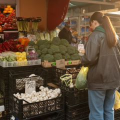 Young potatoes and cucumbers in the store
