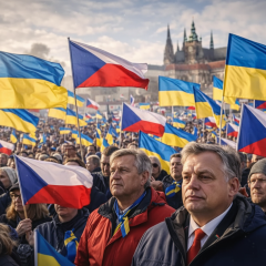 Flags of Czech Republic and Ukraine with gas pipes in the background