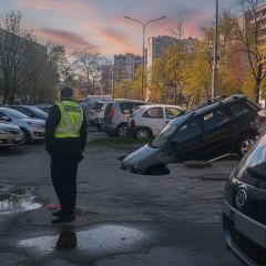 Автомобиль провалился под землю в Киеве
