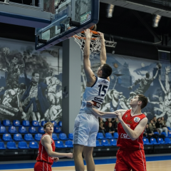 Logos of Dnipro and Kyiv-Basket teams