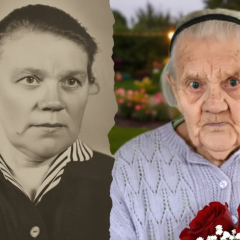 Photo of 100-year-old scout Hanna Kryvosheieva