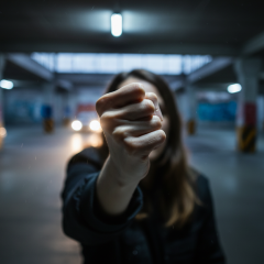 schoolgirl holding a knife in hand