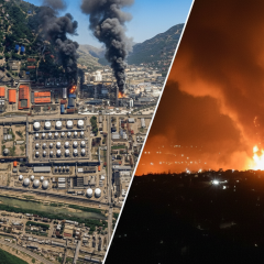 Fire on four reservoirs at the Tuapse oil refinery