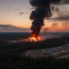Пожар на нефтяной станции от дронов СБУ