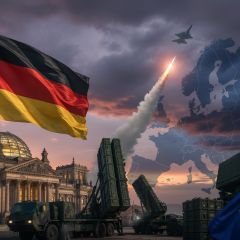 NATO logo and Tomahawk missiles