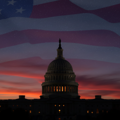 Прапор США на тлі глобуса