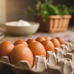 Fresh eggs on the background of the Ukrainian flag