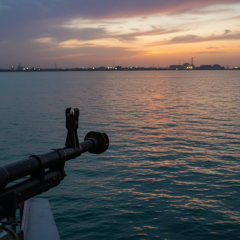 US Navy ships and Iranian tankers in the Gulf of Oman