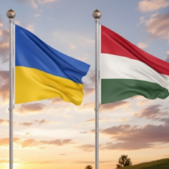 Прапори України і Угорщини на фоні