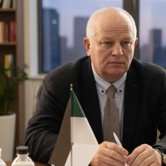 Portrait of Stepan Kubiv with Maidan in the background