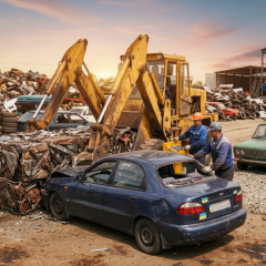 Pile of old cars at Ukrainian car park