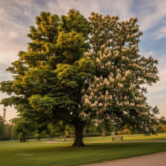 The chestnut tree in Boyarka blooms halfway