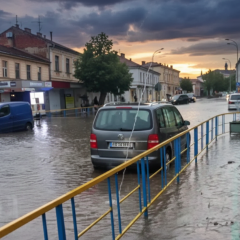 Затопленная улица в городе Винница после ливня