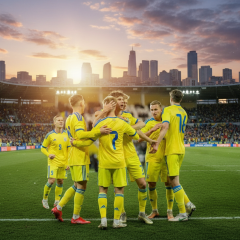 Молодежная сборная Украины играет в футбол