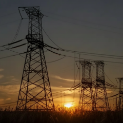 Government logo on the background of power station construction