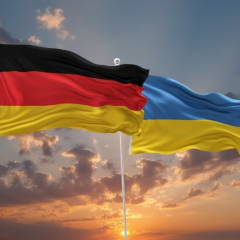 EU logo with flags of Germany and Ukraine