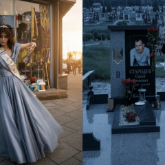 Graduates with flowers at parents' graves