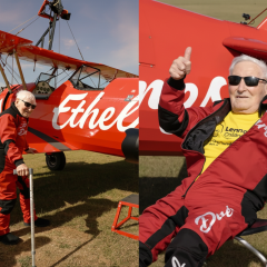 98-year-old Briton on airplane wing