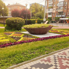 Beet soup shaped flowerbed on towel