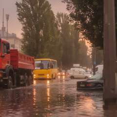 Повені у Києві: ускладнений рух на вулиці Академіка Кухаря