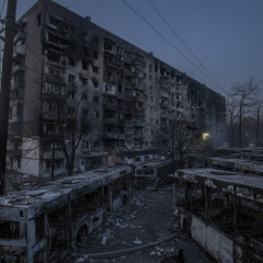 Купа сміття поблизу руїн Маріуполя