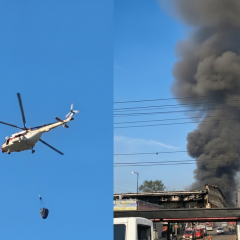 Fire near Pochaina metro station and Lavra