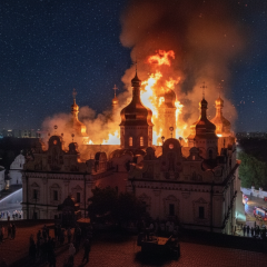 Пошкодження Успенського собору Лаври вночі