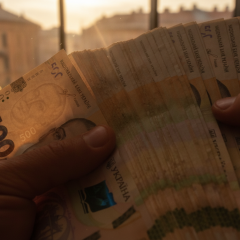 Графика украинского флага на денежных купюрах