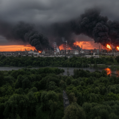 Знищене нафтове завод та мости