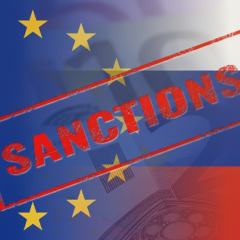 Логотип ЕС и слово 'санкции'