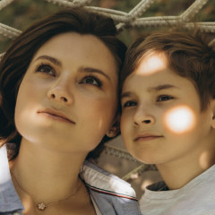 Antonina Khizhnyak with son on 9th birthday